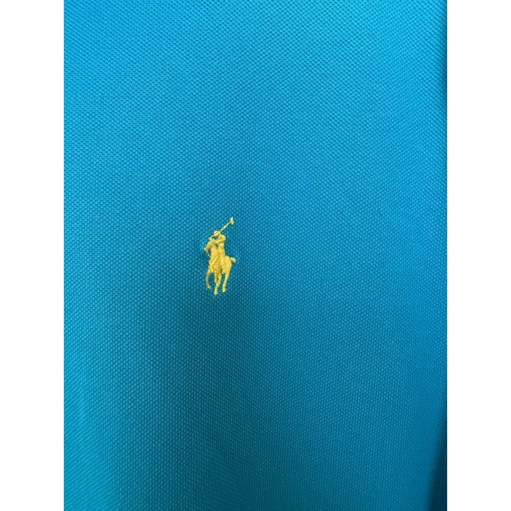 Polo Ralph Lauren Blue Custom Fit Mesh Polo Yellow Logo XXL Preppy Classic